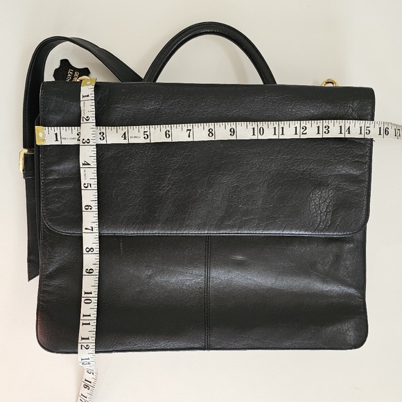 Valerie Stevens Black Leather Briefcase Messenger Bussines Shoulder Bag - Picture 6 of 7